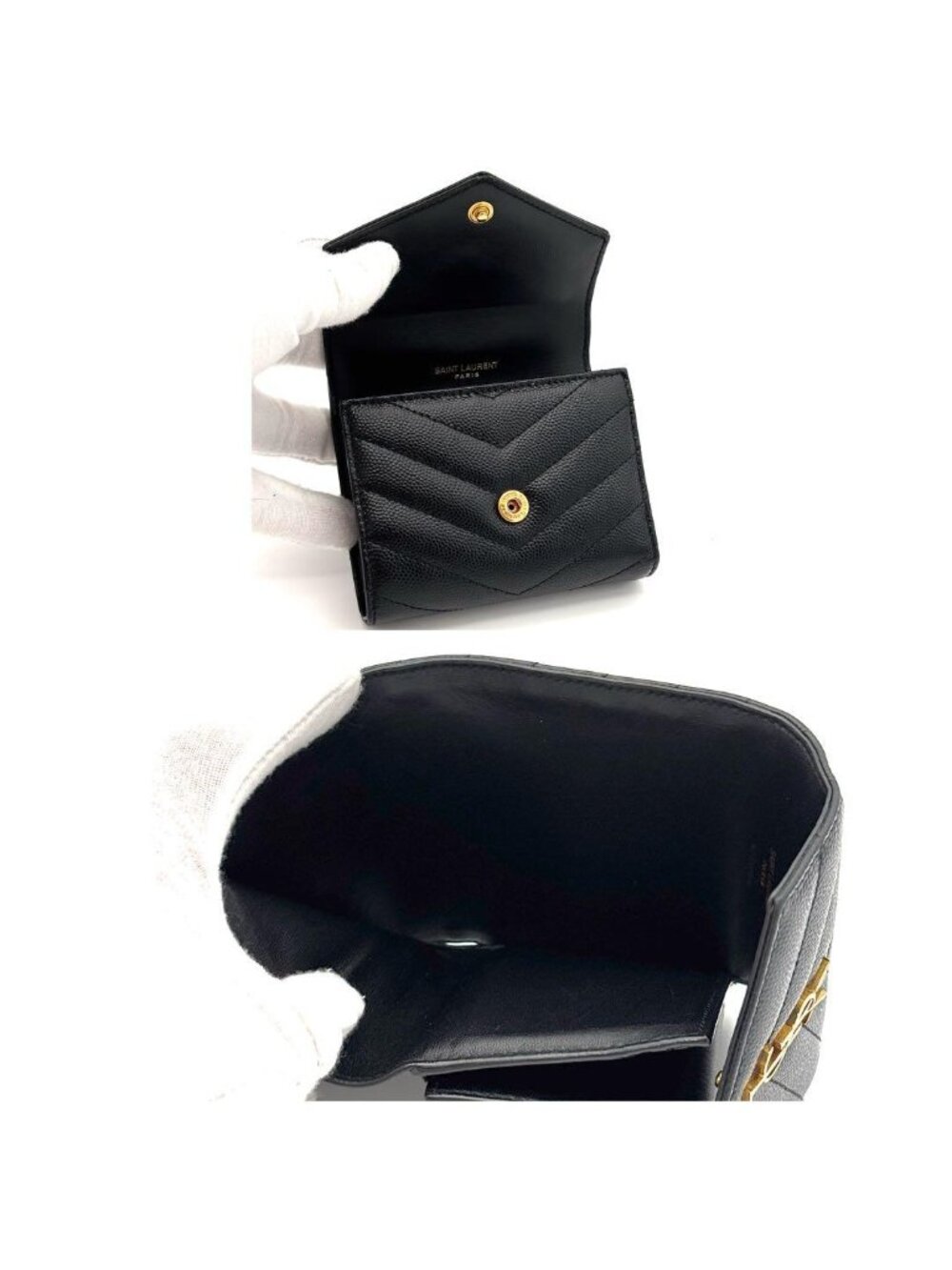 Saint Laurent Wallet Stitch Caviar Leather YSL Black - Picture 5 of 11